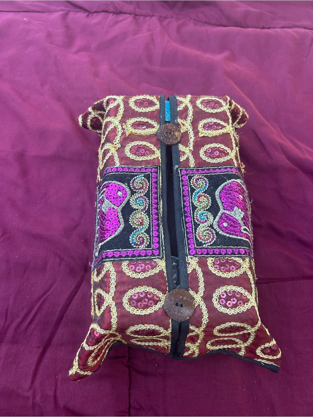 Embroidered Elephant Decorative tissue box cover -holder